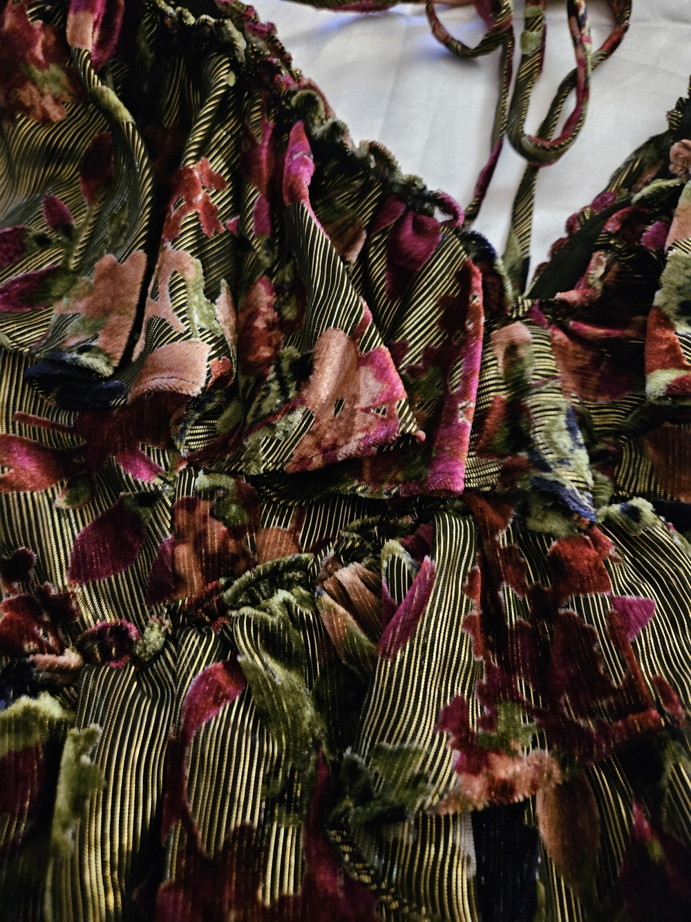 Floral Ruffled V-Neck Women’s Top in Olive Green - Picture 9 of 13